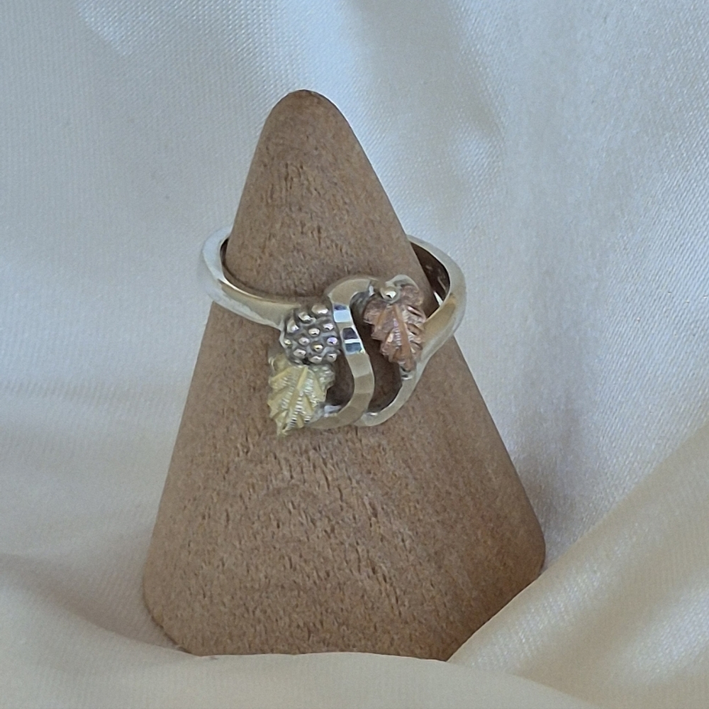 Black Hills GOLD & Tri-Leaf color Sterling Ring - Silver, Gold & Rose GOLD 10K